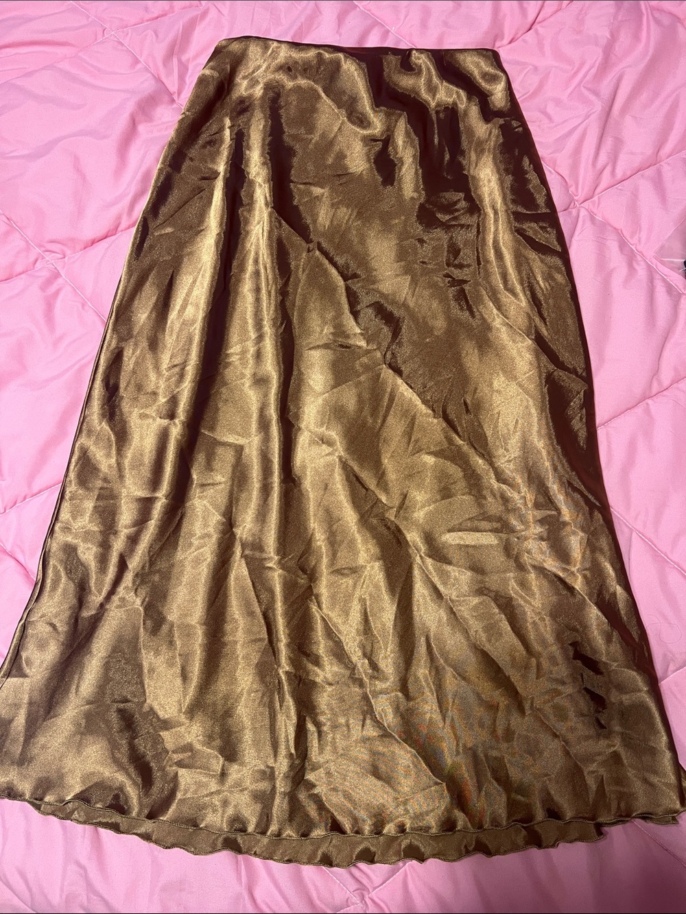 Nicole Miller Bronze Brown Satin Slip Midi Skirt - Picture 5 of 13